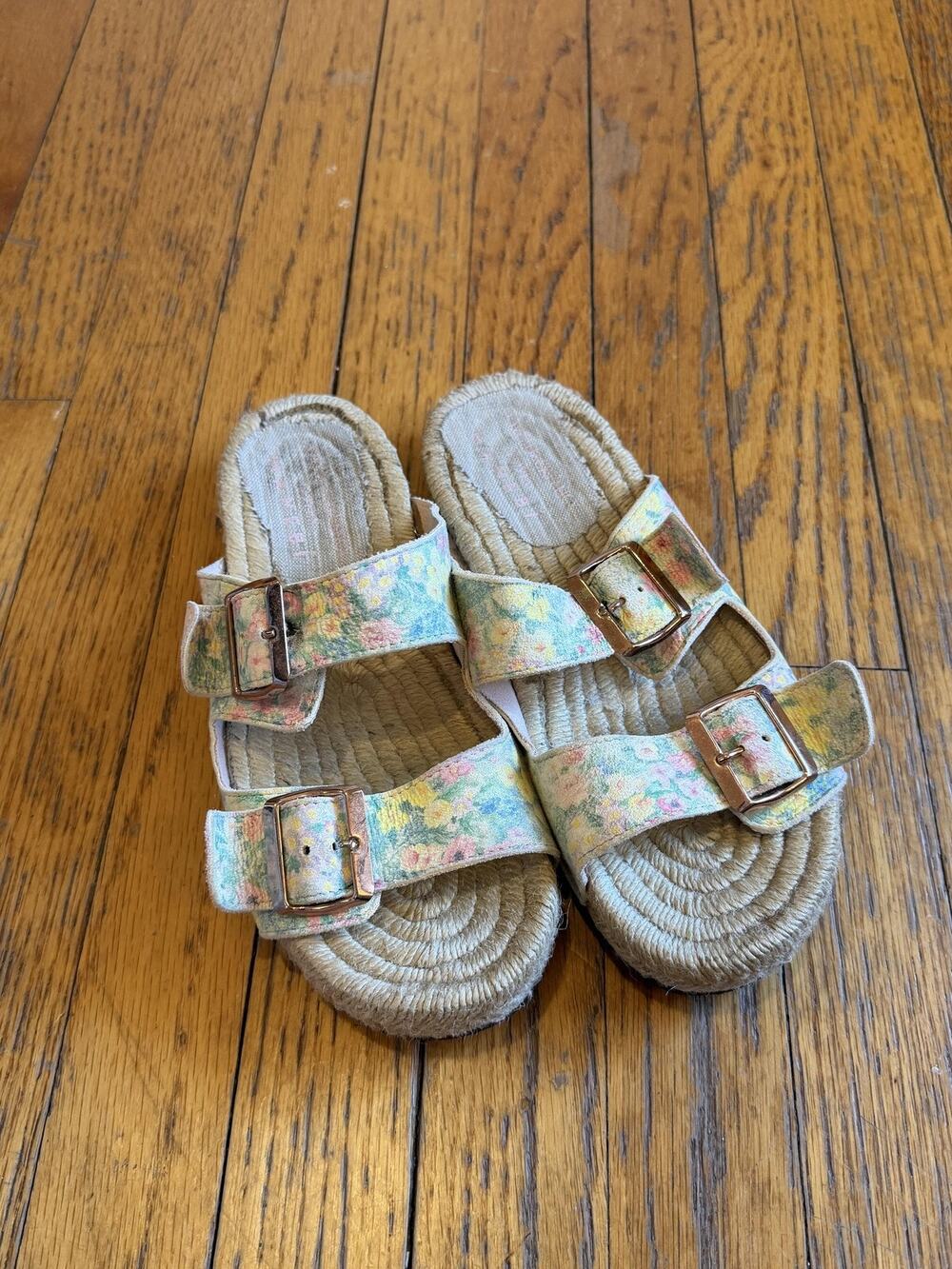 LoveShackFancy x Manebí Nordic Floral Leather Espadrille Slides